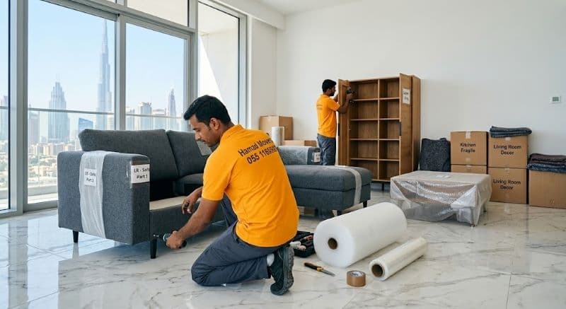 Hamad Movers professional disassembling and wrapping furniture for moving service in Dubai